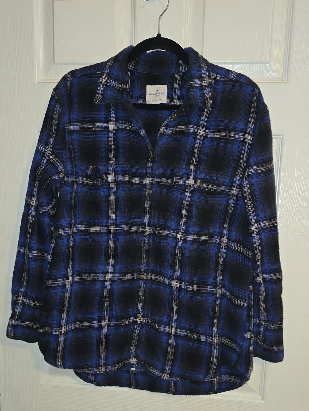 American Eagle Outfitters Blue and Black Plaid Shirt